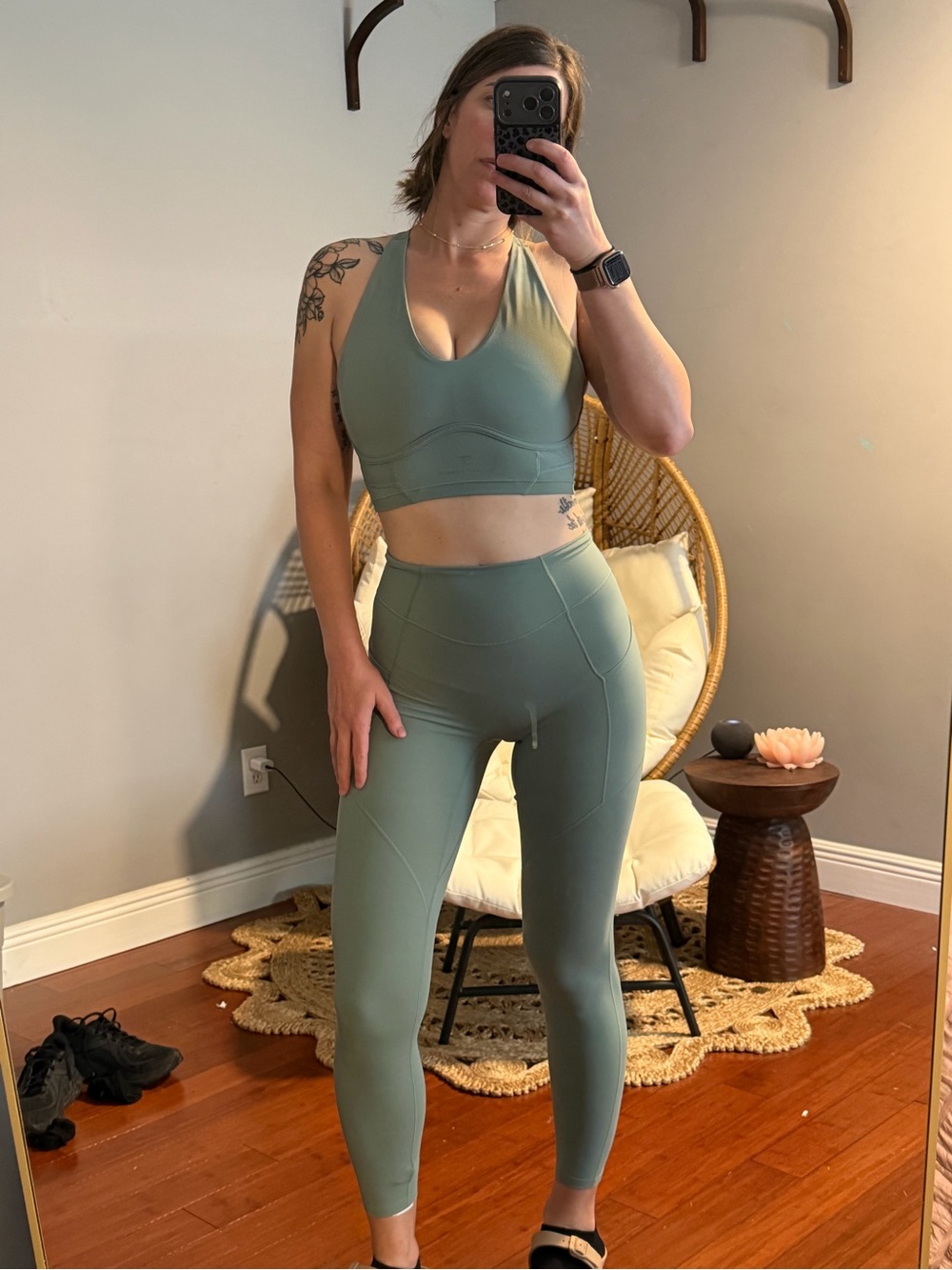 Gymshark Whitney Simmons Bra and High-Rise Olive Green Seamless Active Leggings
